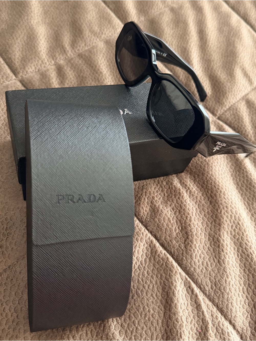 Prada Black Gloss Square Sunglasses with Dark Lenses